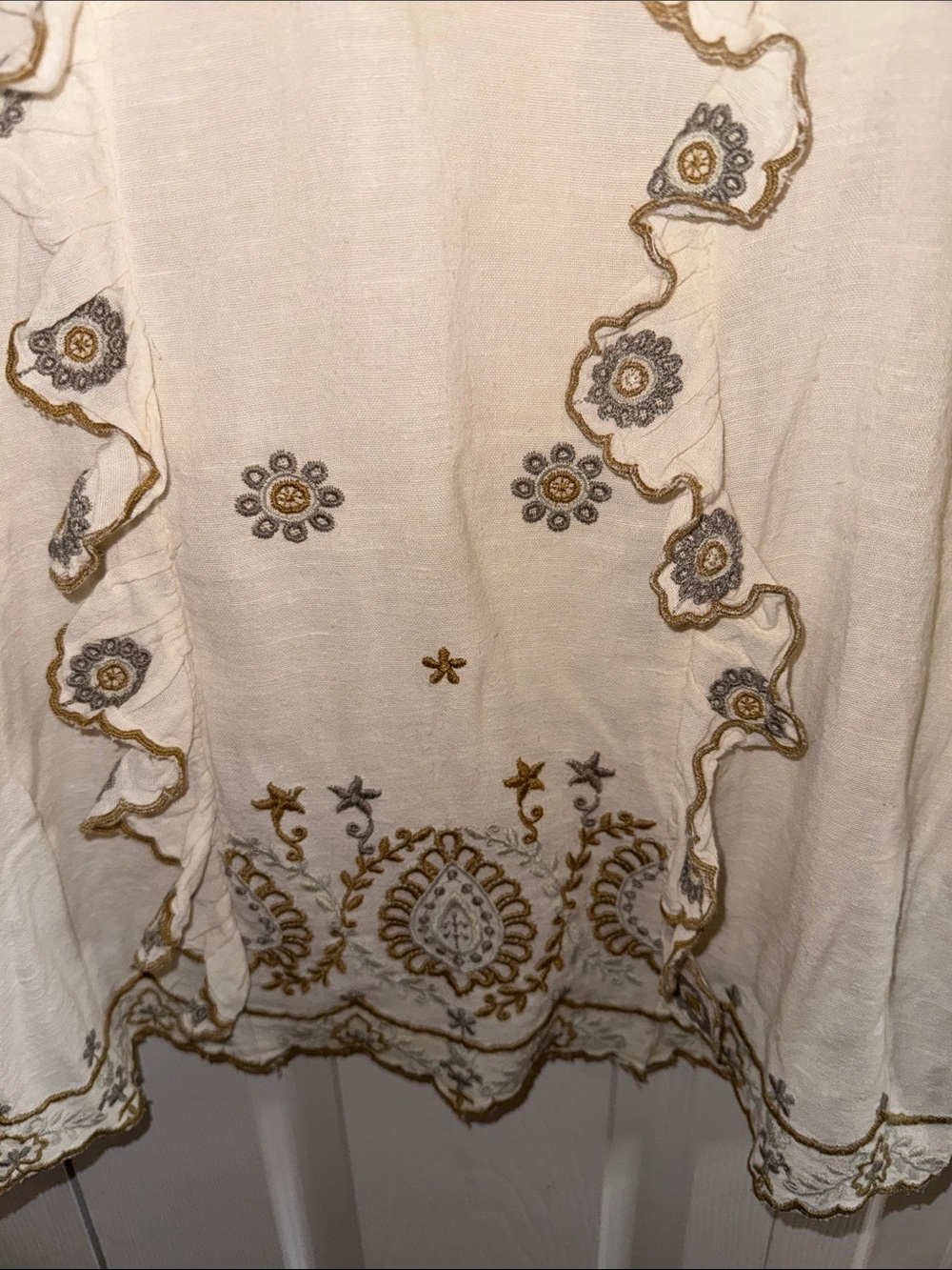 Zara Cream Embroidered Ruffle Neck Blouse NEW - Picture 3 of 10